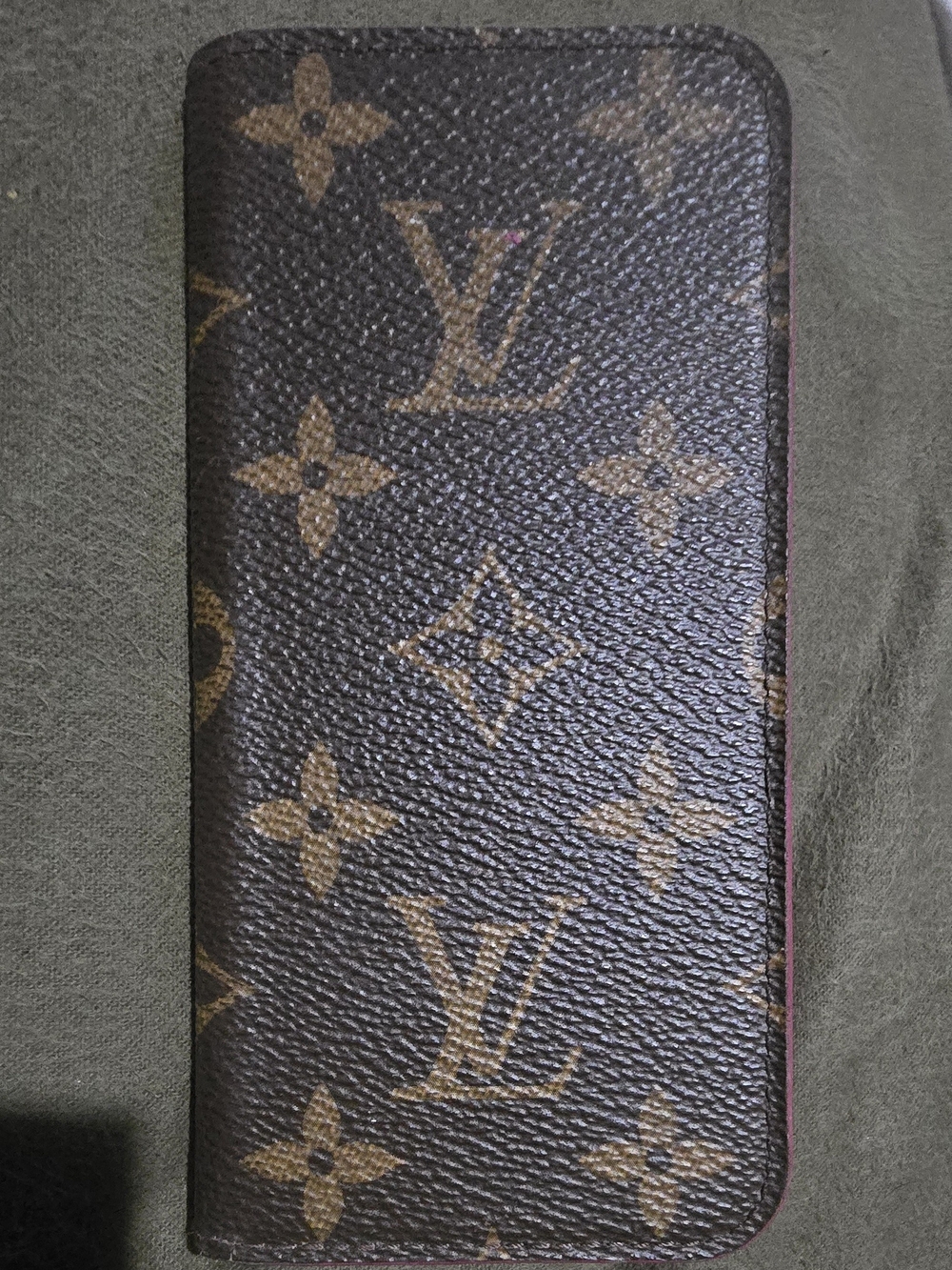 Louis Vuitton Brown Monogram Canvas Folio Phone Case with Pink Edge